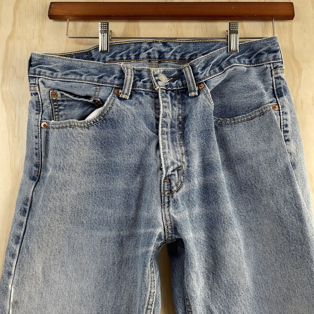 Levis 505 Jeans Mens Light Wash Denim Regular Straight Distressed Fits 32x30